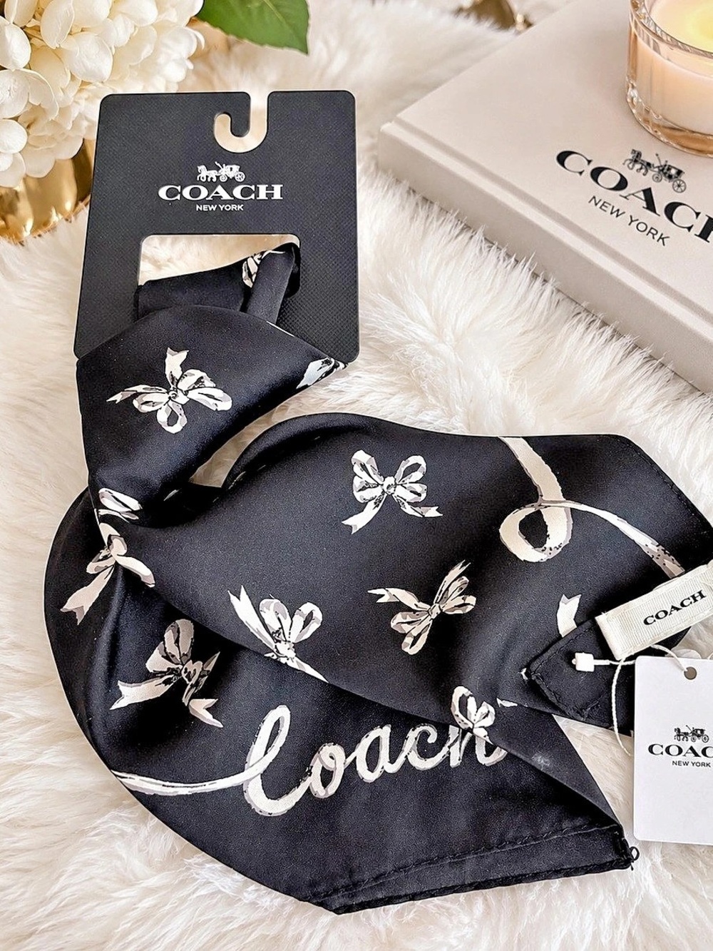 Coach Silk Blend Scarf in Black & White NWT